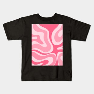 Modern Retro Liquid Swirl Abstract Pattern in Candy Pink Kids T-Shirt